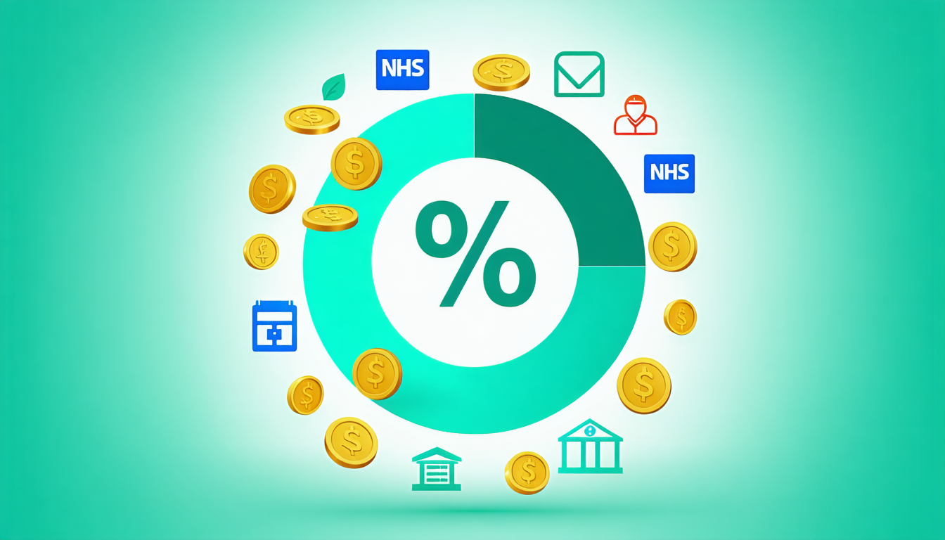 Circular percentage chart in teal green with NHS and pension icons representing National Insurance