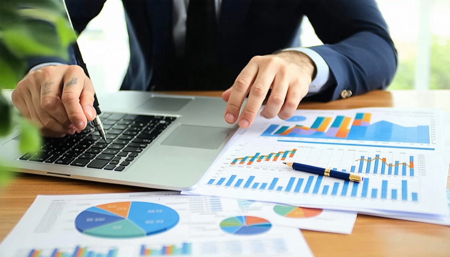 Illustration of an investment growth arrow over house and share icons